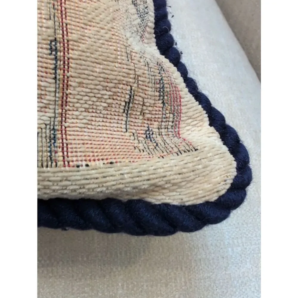 Nautical Tapestry Accent Pillow Vintage Lighthouse Sailboat Decor